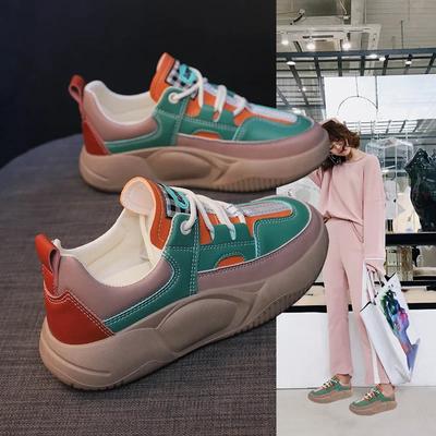 Herbst Damen Sneaker Dicke Sohle Sportschuhe Damen Obermaterial Leder Damen Laufschuhe Frau Sneakers tenis zapatillas de mujer