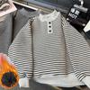 Thickened Lambswool Boys' Striped Fleece-Lined Sweatshirt Winter Warm Base Layer for Mid-Large Children