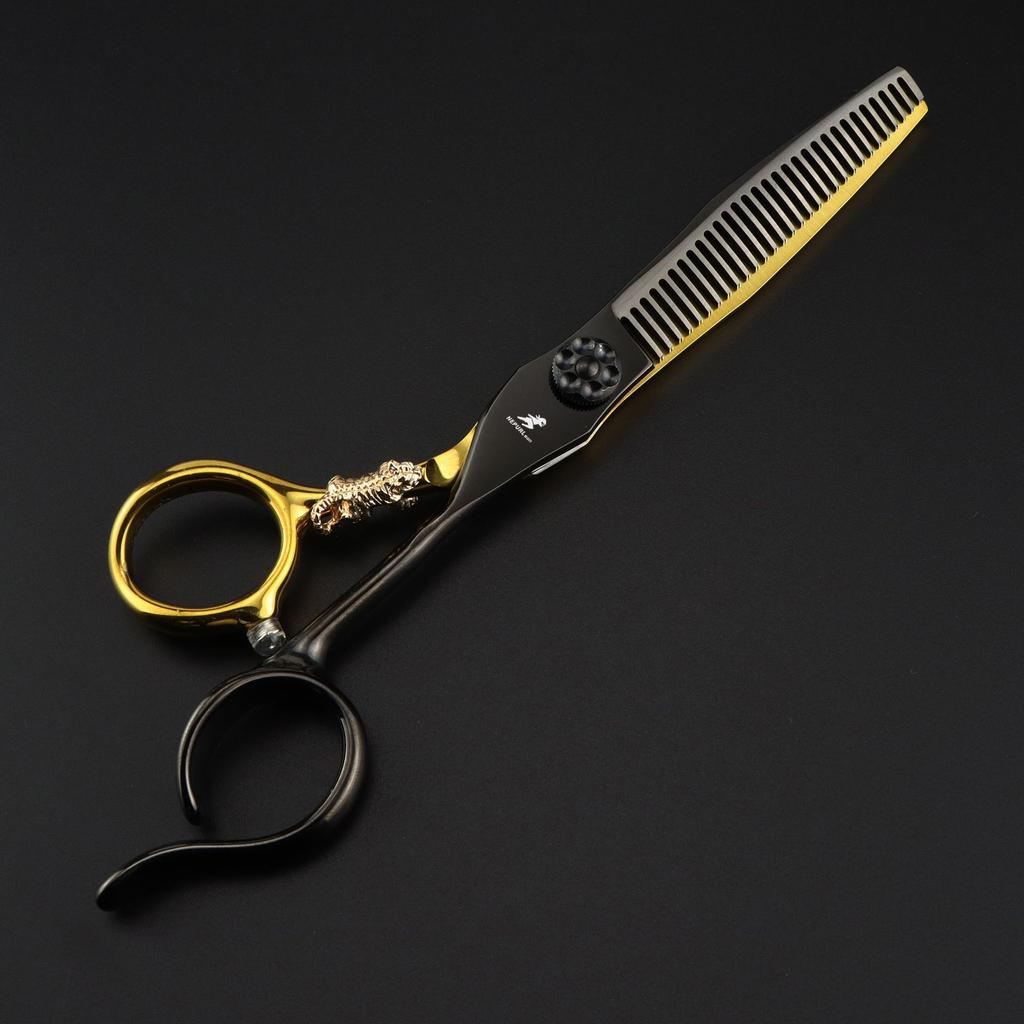 Black 6.0 Inch Nimpson Black Steel Small Golden Tiger, Bearing Screw Hair Scissors, Hair Scissors, Tooth Scissors, Thin Scissors