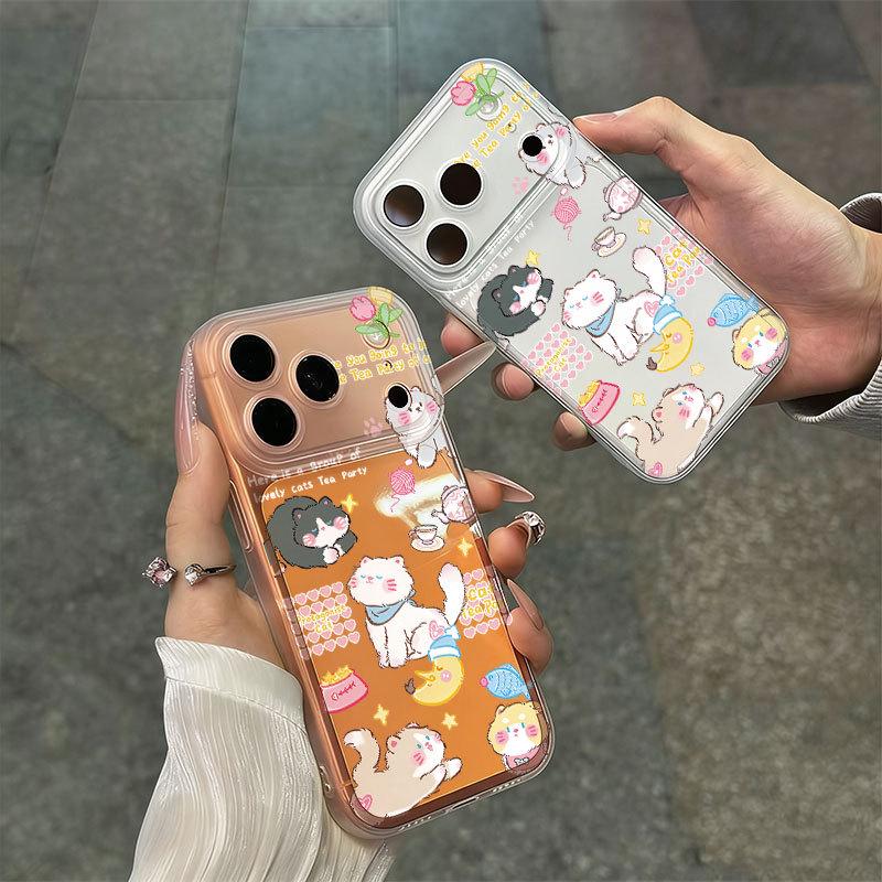 Transparent Cartoon Phone Case with Integrated Button for Apple 17/16, Frosted Edge, Compatible with 17 Pro Max, 13, 16 Pro, and Couple Designs