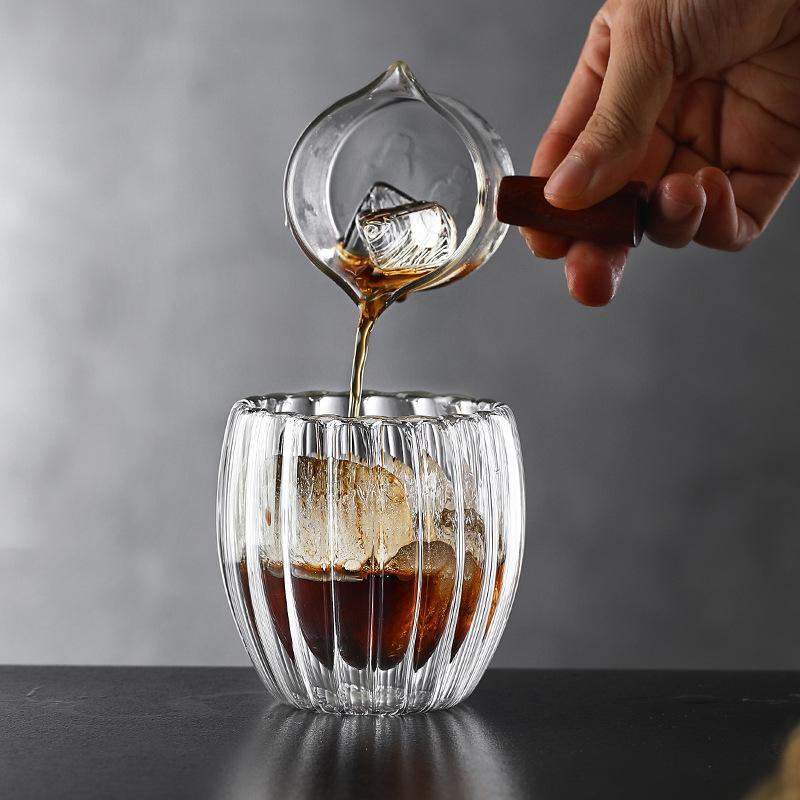 Glass cup egg shaped striped double-layer glass cup high borosilicate coffee cup transparent insulated double-layer glass cup