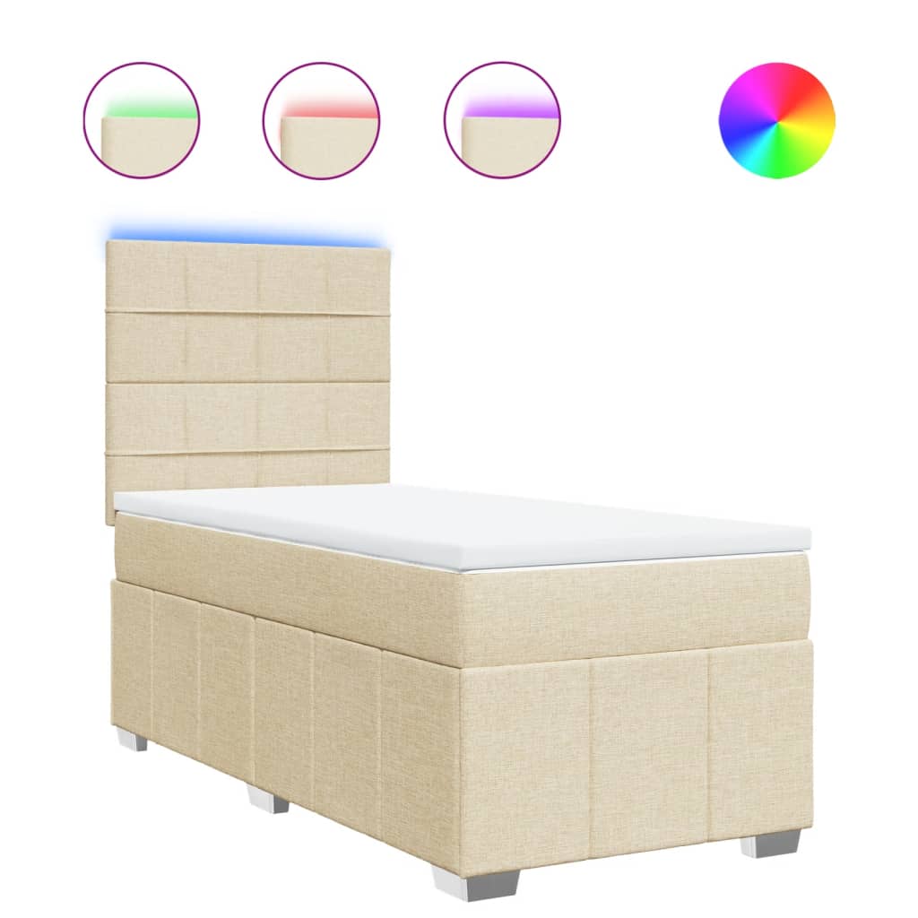 Box Spring Bed with Mattress Cream 100 x 200 cm Fabric