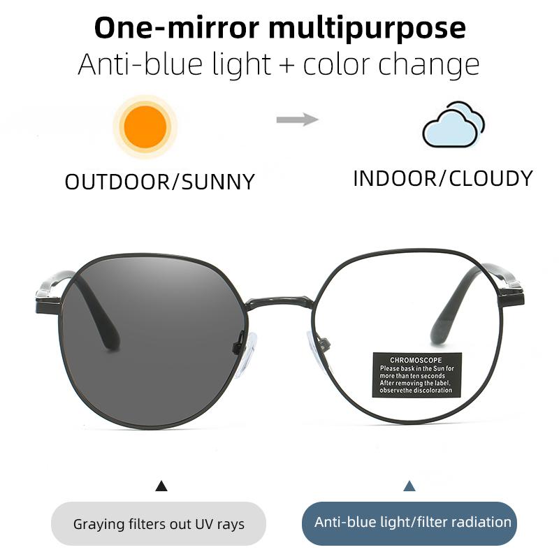 Photochromic Anti Radiation Eyeglasses For Women/Men Milk Tea Color Anti-blue Glasses Frame Anti rad Sun Adaptive Glass Metal Round Female Sunglasses