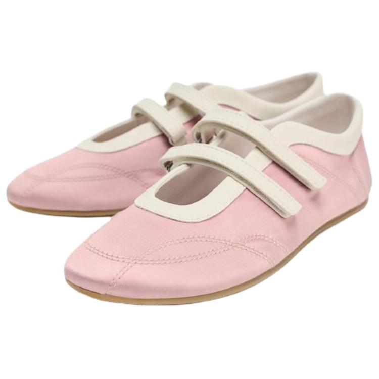 Zara Fashionable Comfortable Versatile Casual Simple Satin Texture Effect Stitched Detail Mary Jane Shoes Women shoes Rose-Red 5203610050