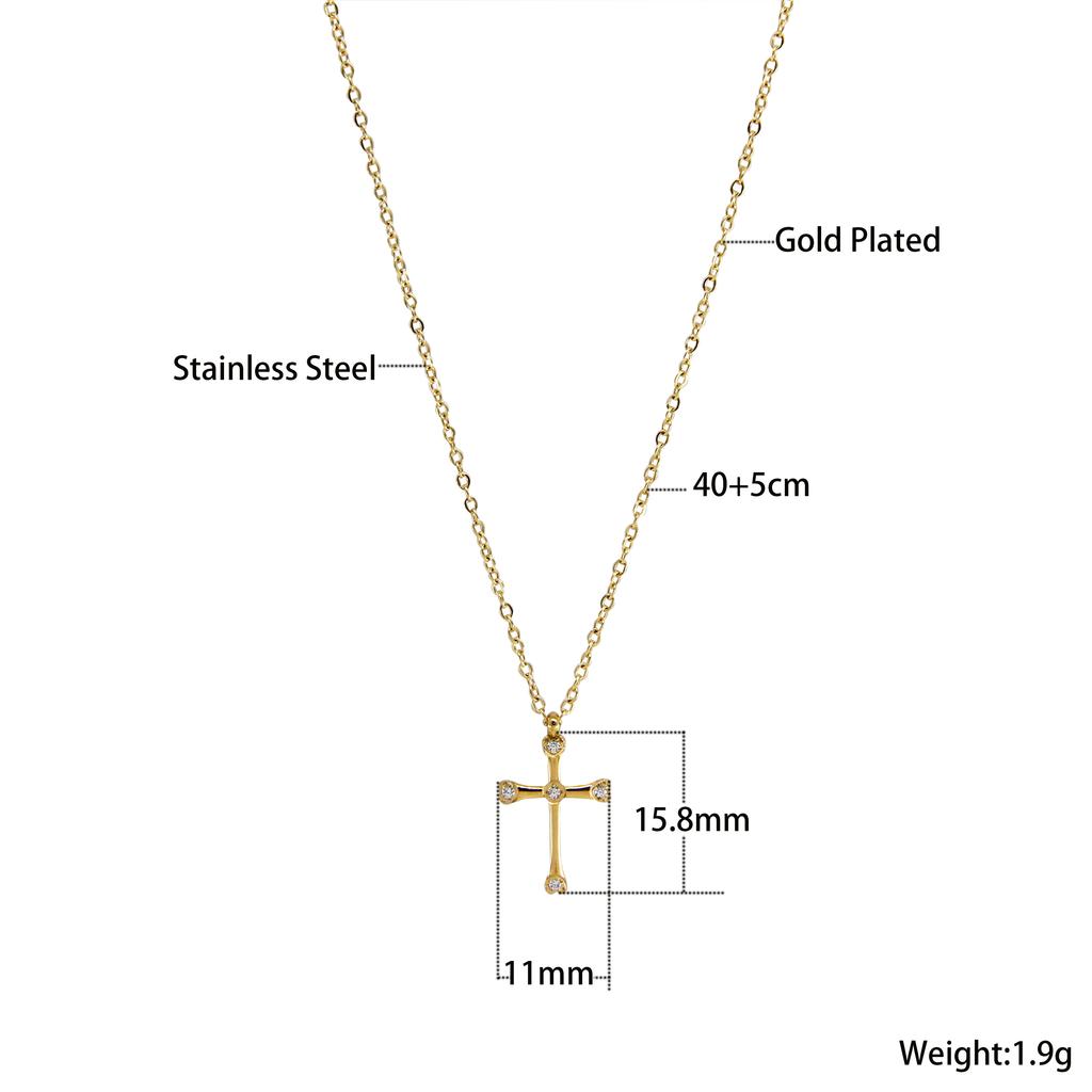 Hot Selling 14K Gold Plated Stainless Steel Necklace Zircon Cross Fashion Jewelry Women Gift Hypoallergenic Durable