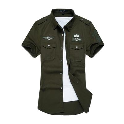 2018 Herren Outdoor Arbeitskleidung Reines Baumwollhemd mit Epauletten, Kurzarm