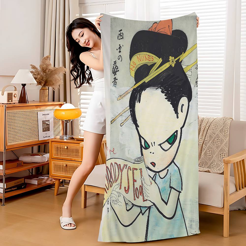 Y-Yoshitomo Nara Art Lovely Melancholy Microfiber Beach Towel Absorbent Quick Dry Soft Yoga Swimming Resort Mountain Climbing