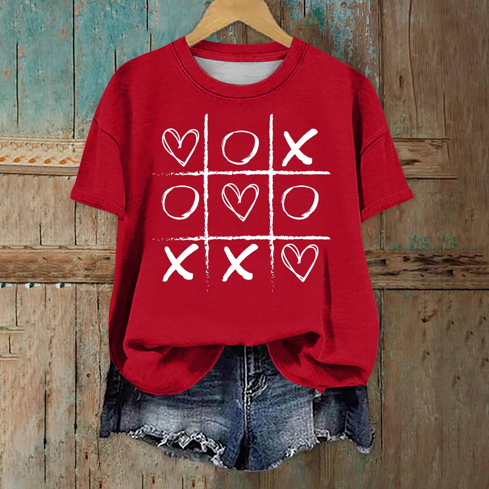 

Жіноча модна повсякденна футболка з короткими рукавами і круглим вирізом на День Святого Валентина S бежевий