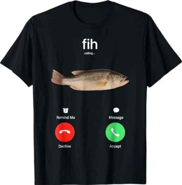 

Fih Звонок Напоминание Сообщение Отклонить Принять Телефонный звонок Футболка с рыбой M