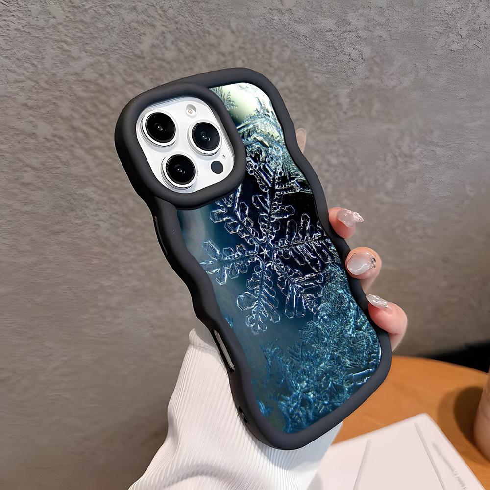 Winter Snowflake Mobile Cell Phone Case for iPhone 17 16 15 14 13 12 11 Air Pro Max Plus Wavy Edge TPU Colorful Cover Luxury