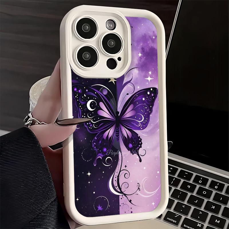 Phone Case for iPhone 17 Air 16E 15 16 Pro Max Beautiful Purple Butterfly Cover 14 Plus 13 12 Mini Soft Shell Silicone Fundas