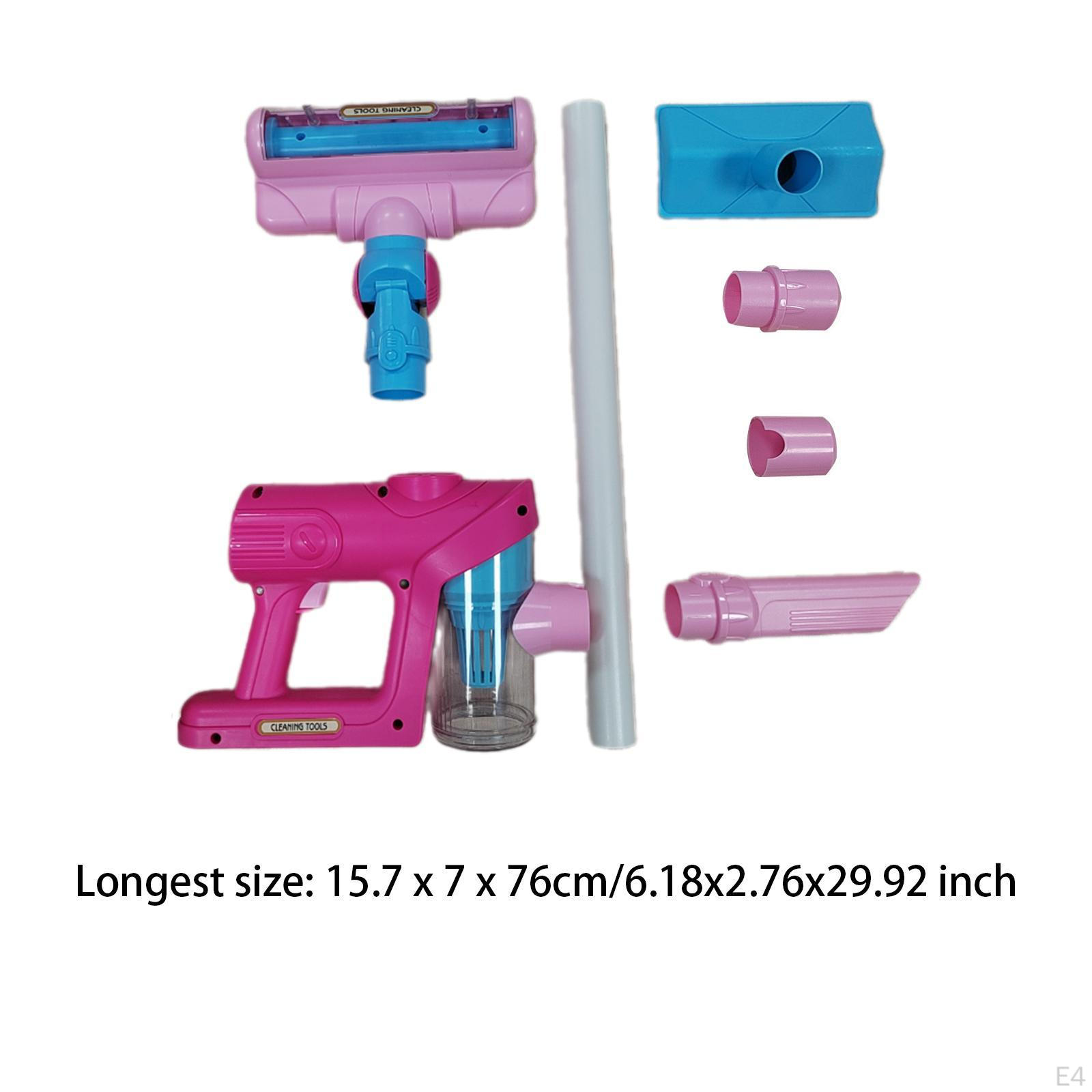 Детский игрушечный пылесос для занятий по ведению домашнего хозяйства и уборке розовый — фото 4