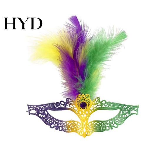 Lace And Bead Masque Masquerade Carnival for Women Mardi Gras Purple Green Yellow Feathered Feather Prom Ball Wedding Halloween Party Favors Vibrant