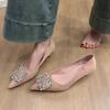 Temperament rhinestone square buckle high heels women's new high-end bridesmaid shoes pointed thin heels small heels single shoes