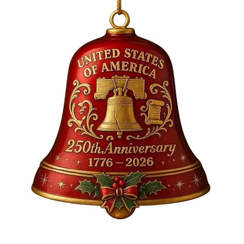

Usa 250Th Anniversary Bell Ornament - 3D Red & Gold Commemorative Hanging Decor, Elegant Doorbell For Patriotic Holidays