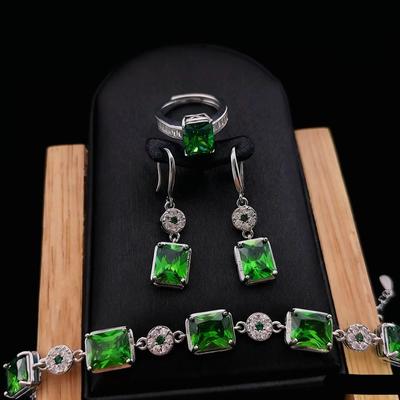 Jewelry Simulation 8X10 Emerald Ruby Jewelry Set Earrings Ring Colorful Treasure Bracelet