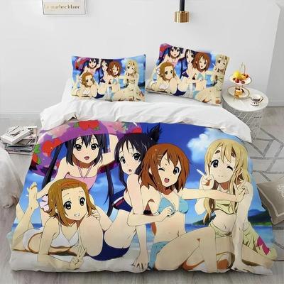 3D K-ON Cartoon Niedlich Lolita Kawaii Mädchen Bettwäsche Set Bedruckt mit Kissenbezug Bettbezug Weich Queen King Size Bettwäsche Zuhause