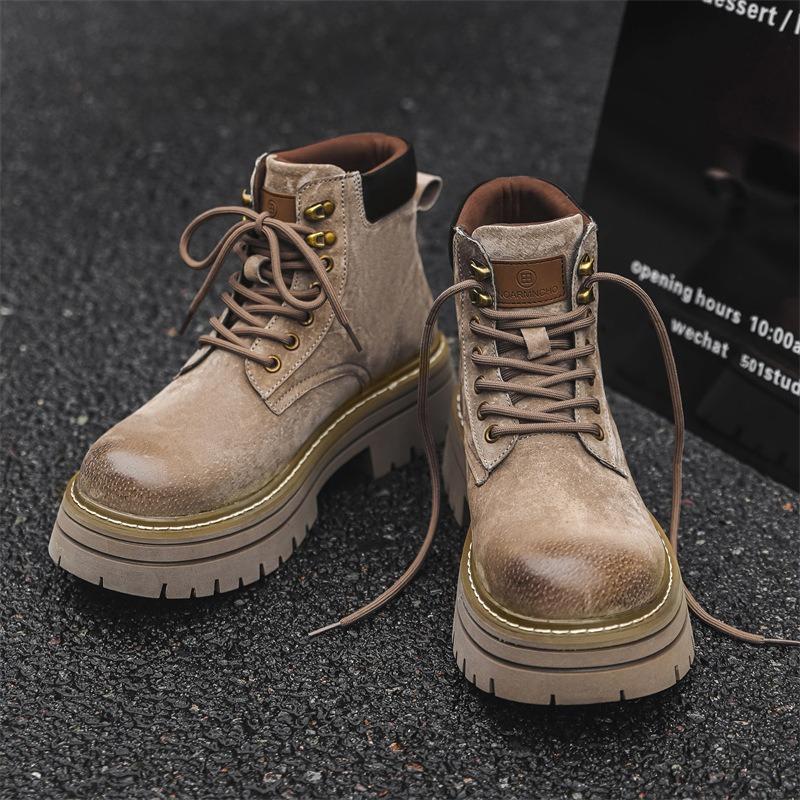 3526 Britische Martin-Stiefel für Damen und Herren, Retro-Leder Herbst- und Winterstiefel, dicksohlige, erhöhende Wüsten-Workwear-Stiefel