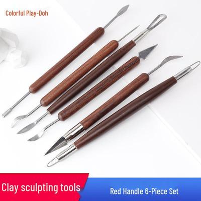 6-teiliges Tonmodellier- und Schnitzwerkzeug-Set mit roten Griffen