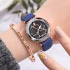 Fashion Female PU Strap Watch Simple Round Dial Causal Women Quartz Wristwatch(Blue)