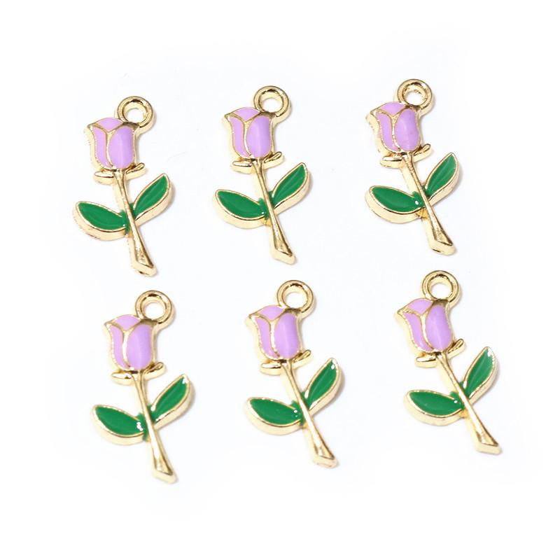 20pcs 18x9mm Enamel Rose Flower Charms Pendant Small DIY Jewelry Making Accessories Findings for Necklace Bracelet Earrings