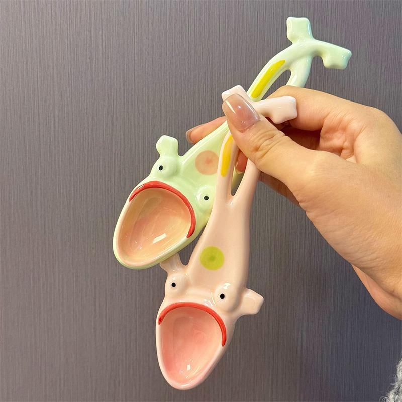 Creative Frog Spoon Ceramic Long Handle Spoon Household Quirky Soup Spoon Dessert Spoon Restaurant Household Kitchenware
