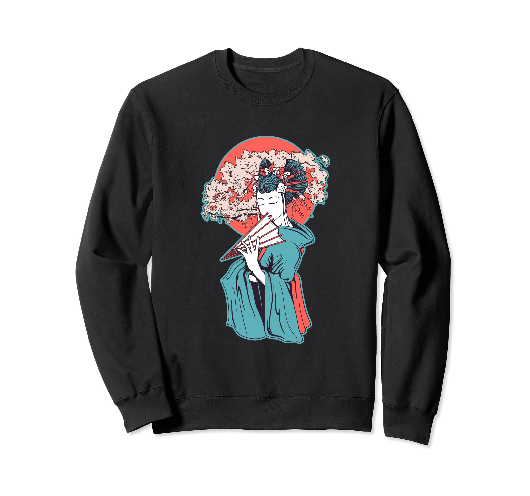 

Beautiful Retro Japanese Geisha Girl Folding Fan Cherry Tree Sweatshirt чёрный