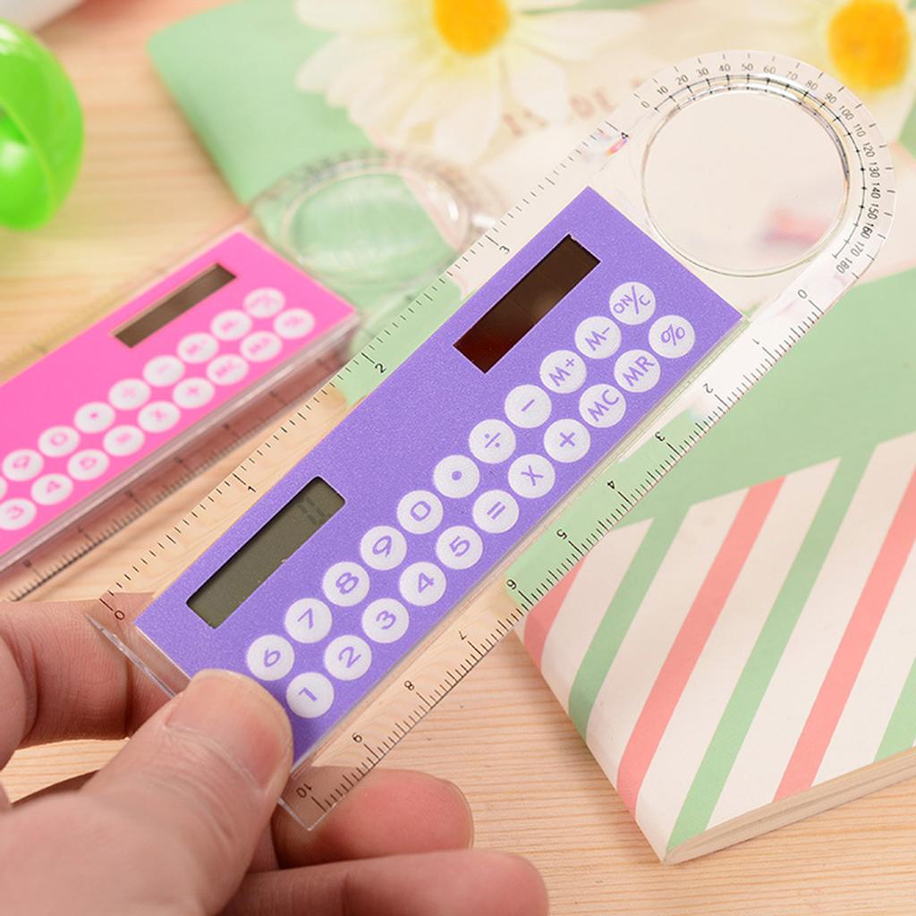 1pc 10cm Ruler Mini Calculator Ultrathin Solar Energy Multifunction Calculator for Children School