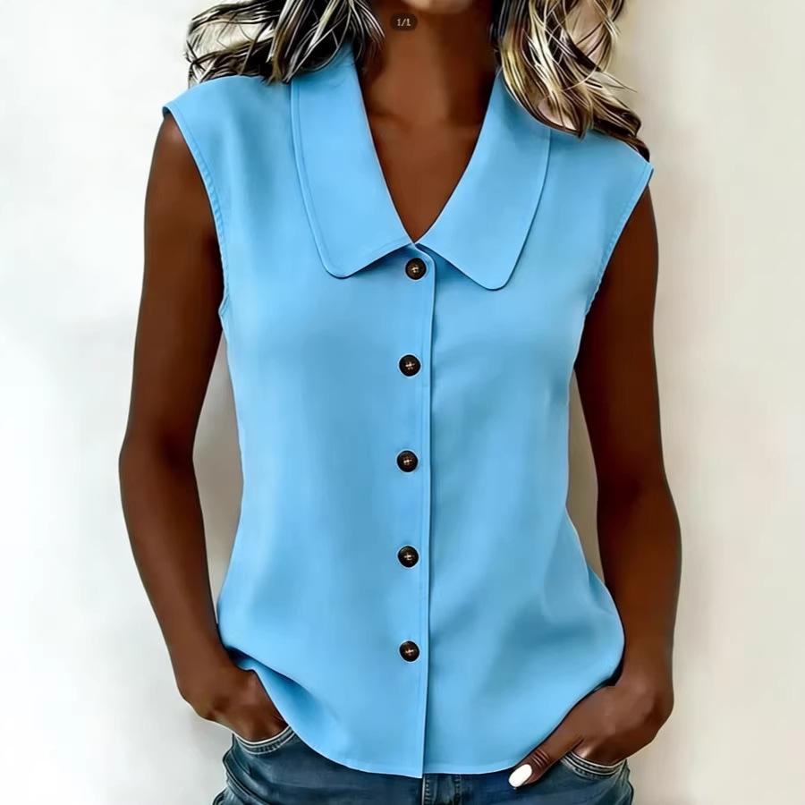 Women S Sleeveless Polo Neck Button Front Cardigan Top S