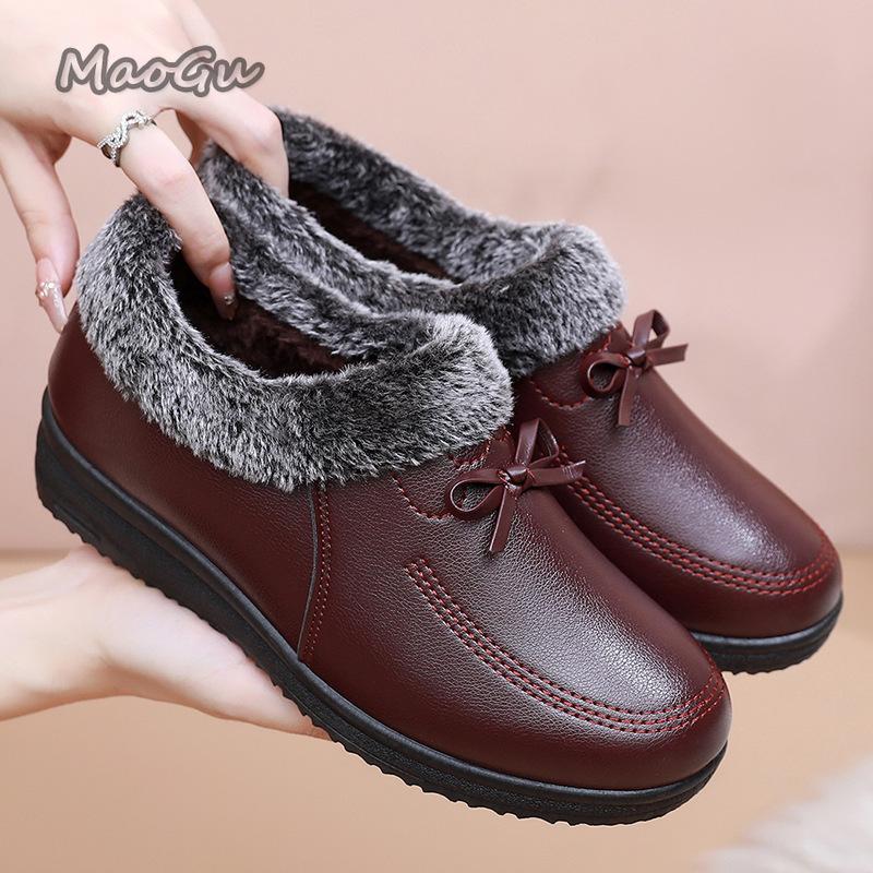 Fashion Comfortable Short Plush Lined Wedge Women's Boots Winter Anti-Slip Soft Sole Round Toe Casual Shoes for Women Warm Mom Shoes