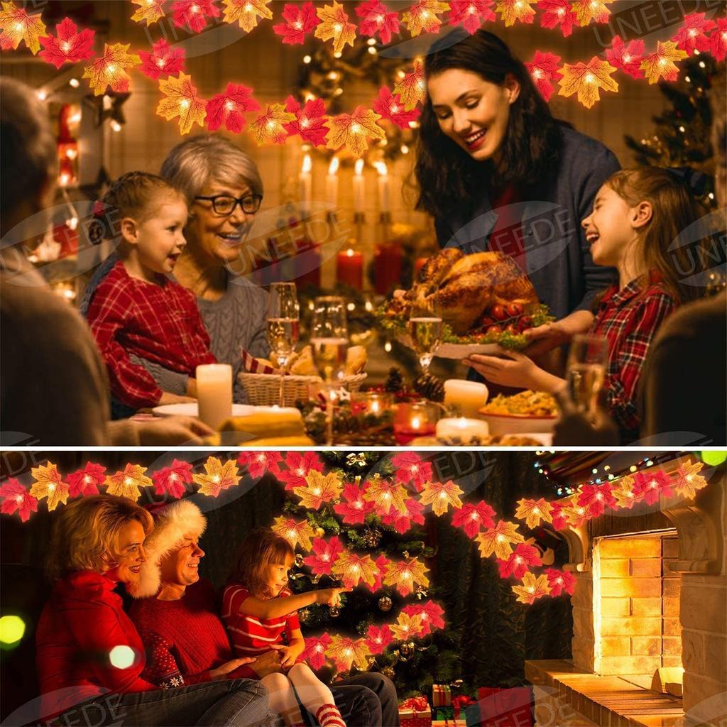 Fall Maple Leaves String Lights, 14Ft Maple Garland 30 Led Lighted Fall Garland For Halloween Thanksgiving Christmas Decor