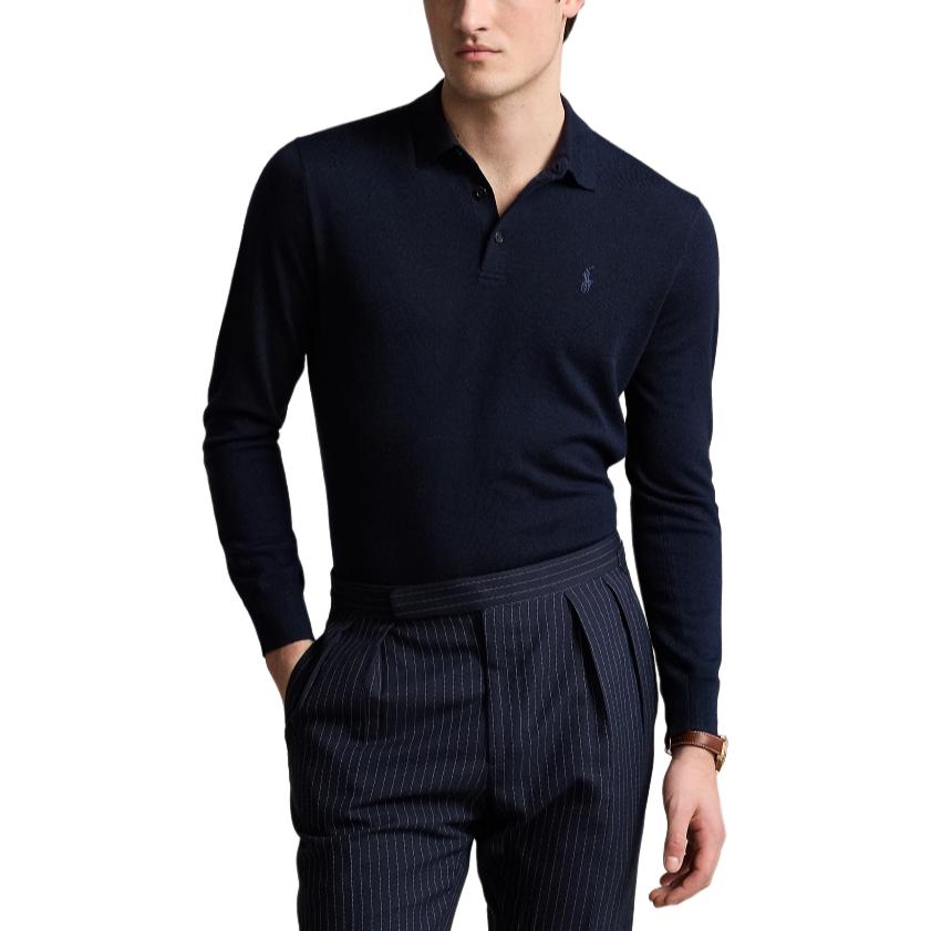 Polo Ralph Lauren Einfarbiges Logo Gestrickter Pullover Herrenpullover Hunter-Tiefblau MNPOSWE16821901-400