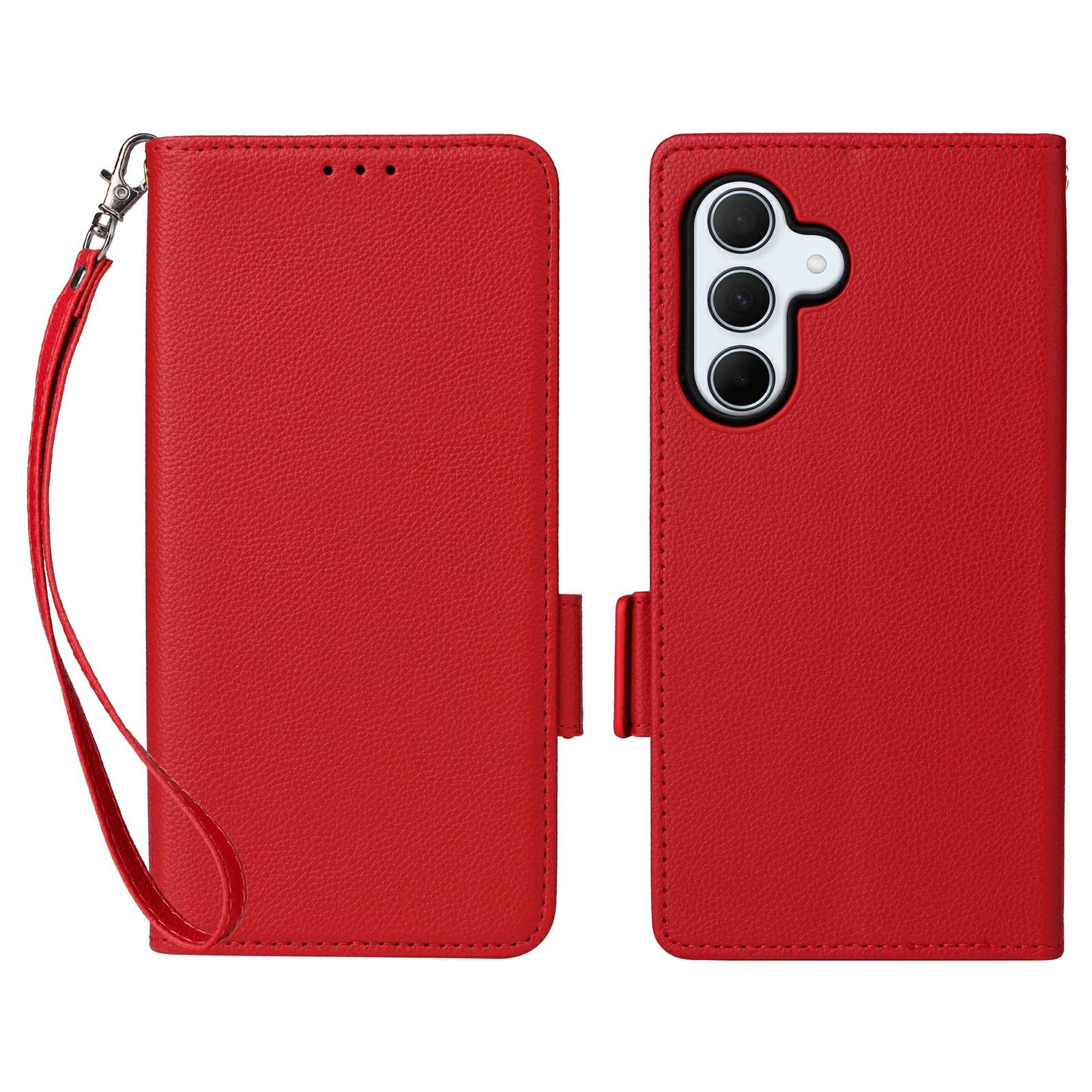 

For Samsung Galaxy A36 5G Case with Wrist Strap Litchi Texture PU Leather Wallet Phone Cover Red