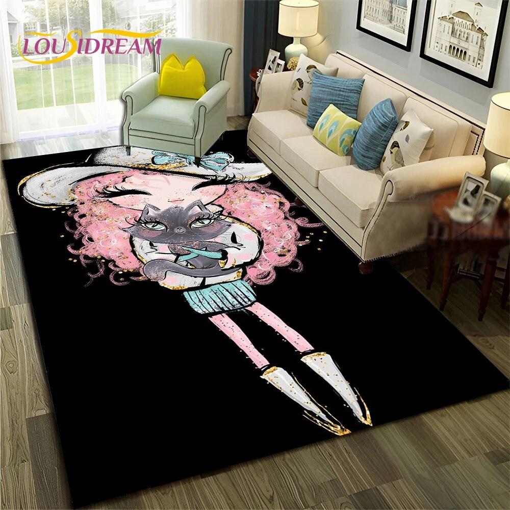Cartoon Ballerina Fairy Cute Ballet Girl Carpet Rug for Home Living Room Bedroom Sofa Doormat Decor,Child Non-slip Floor Mat
