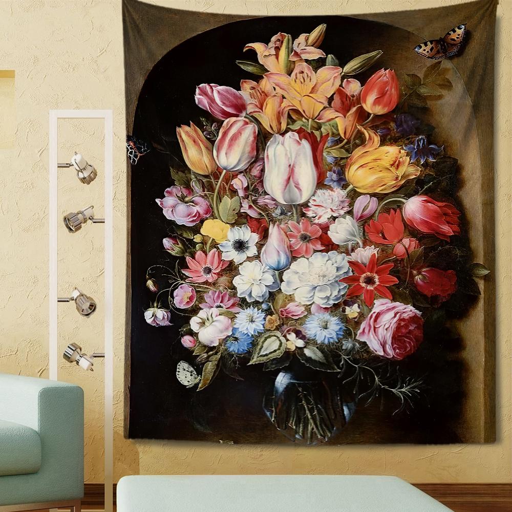 Vintage Style Flowers Tapestry Oil Painting Tapestry Wall Hanging Home Living Room Bedroom Dorm Art Decoration Tapestries