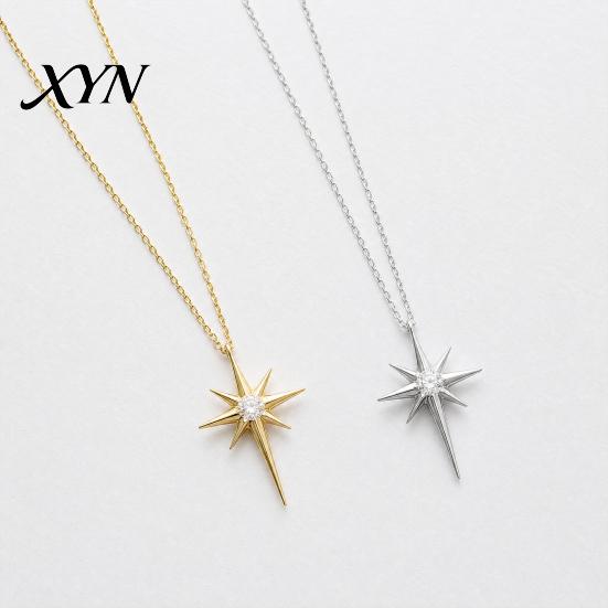Elegant Star Charm Mini Eight-Pointed Necklace for Women, Rhinestone Pendant Necklace, Chain Statement Jewelry Gift Her Zircon