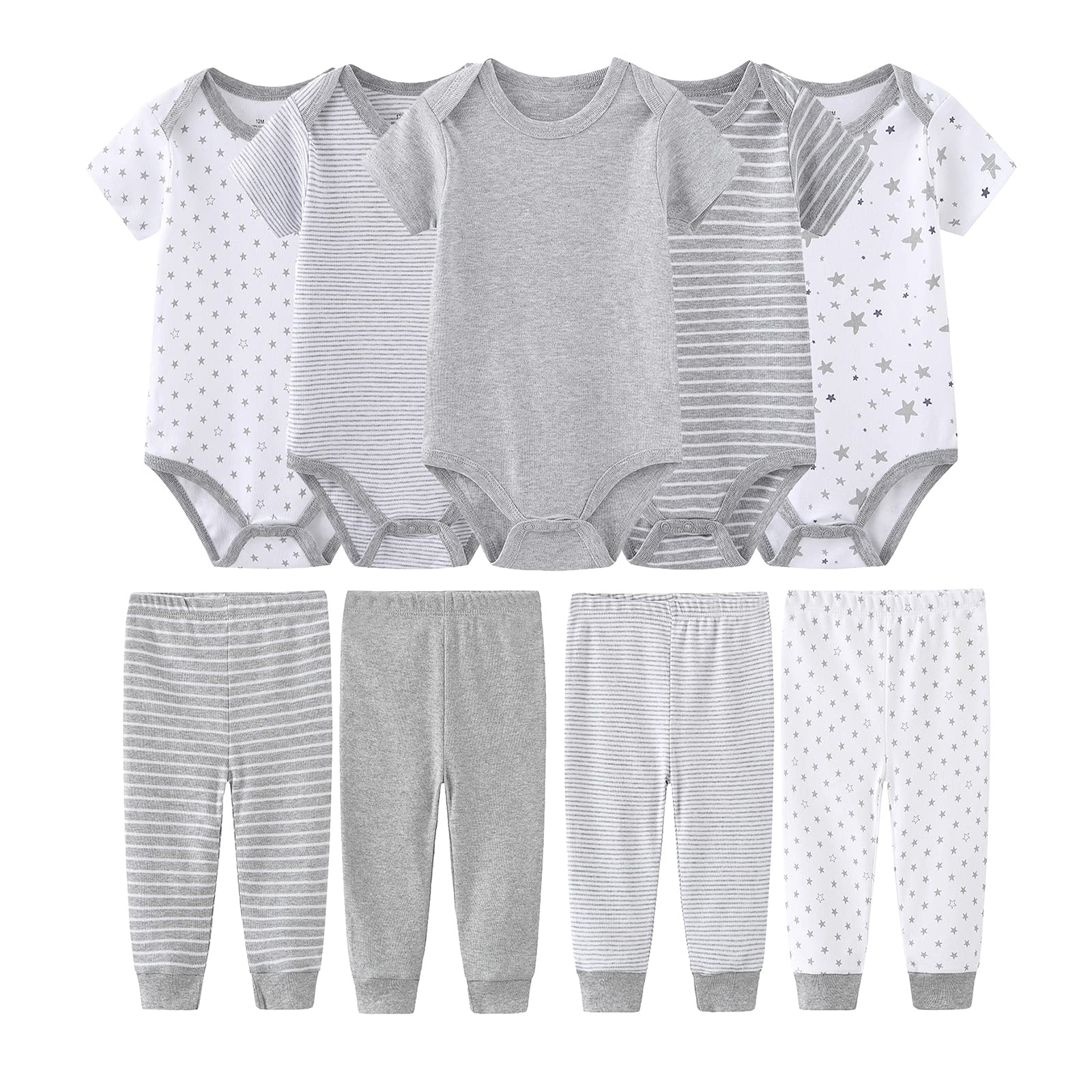 

[MAMIMAKA] Short Sleeve Baby Bodysuit and Pants Set for Newborn Boys, Includes Onesie and Baby Pants (Size 4, 3-6 Months)