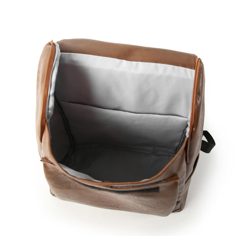 Solid Color PU Backpack Men's Large Capacity Backpack Student Sports Travel Computer Bag