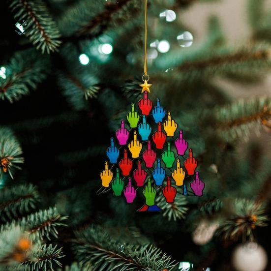 Yousheng Flip-off Gesture Tree Ornament Colorful Middle Finger Christmas Tree Decoration Stacked Hands Ornament for Christmas Winter Home Decoration