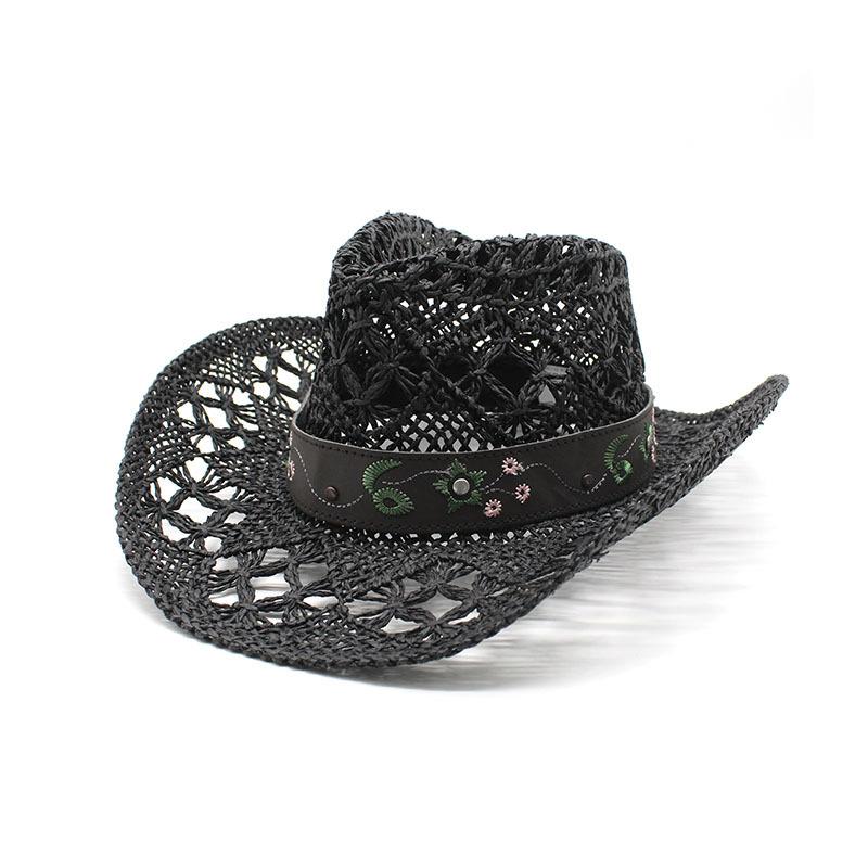 

Модный стиль Western Denim, полая джинсовая шляпа ручной работы, мужские и женские соломенные шляпы, экспортируемые в Европу, Америку и другие регионы M（56-58cm） чёрный