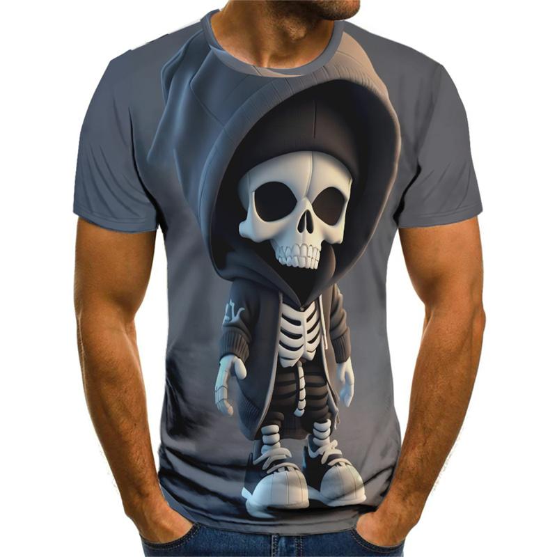Funny Skulls Pattern Men's Street Hip Hop T-Shirts Short Sleeve Skeleton 3D Printed Horror Style Tee 6XL Plus Size Casual Tops