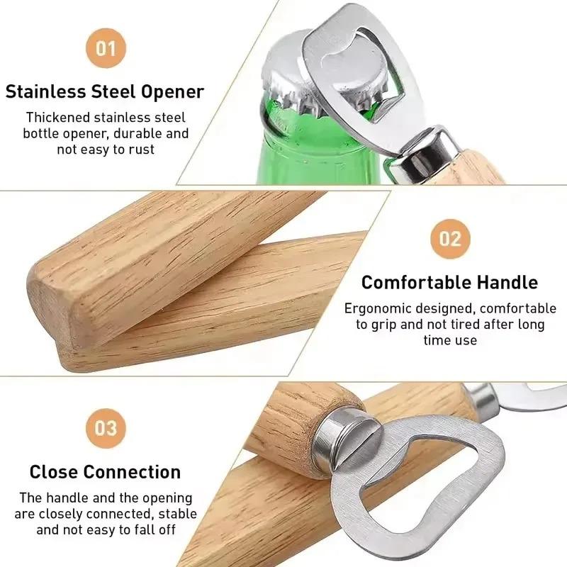 1-40PCS Stainless Steel Bottle Opener with Ergonomic Wooden Handle for Beer Wine Soda Durable Design for Home Camping Picnic Use