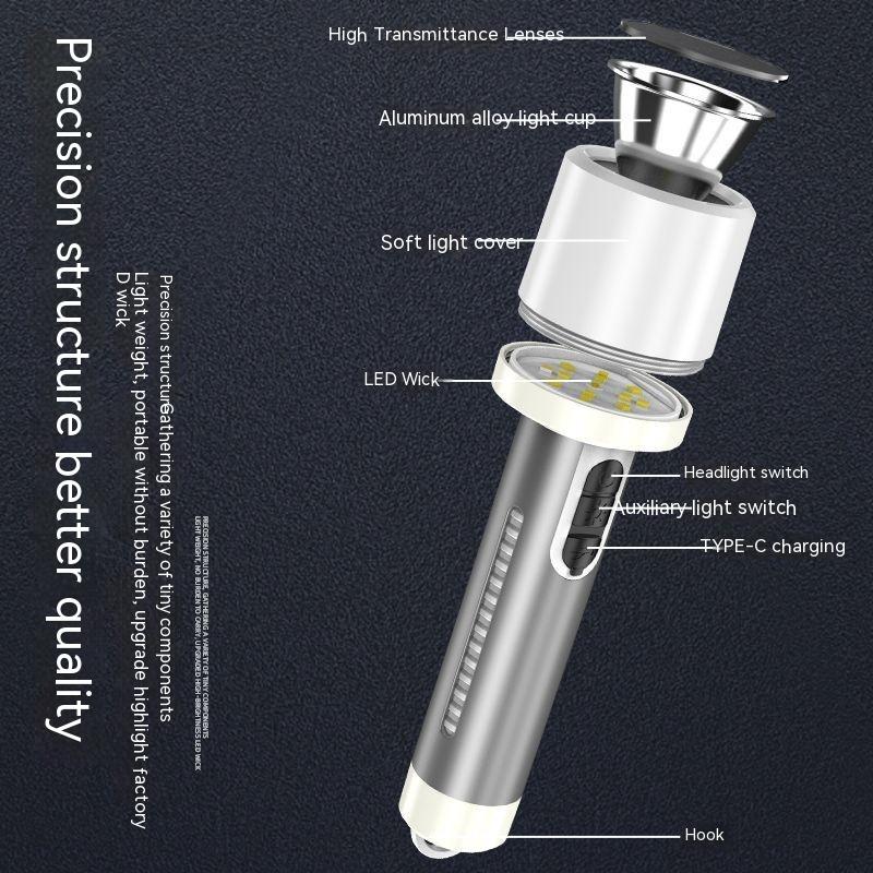 LED Double Light Flashlight Rechargeable Handheld Torch 5 Lighting Modes Outdoor Home Emergency Warning Camping Tool Lights