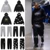 Unisex sada mikiny s kapucí a tepláků s potiskem písmen, podšitá fleecem, bavlněná směs, Streetwear, Zimní outfit