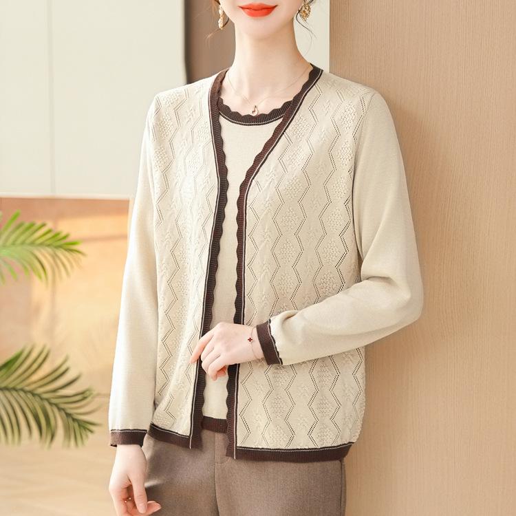 Fashion Women's Spring and Autumn Thin Cardigan, Top, Middle-aged Mother Spring Knitted