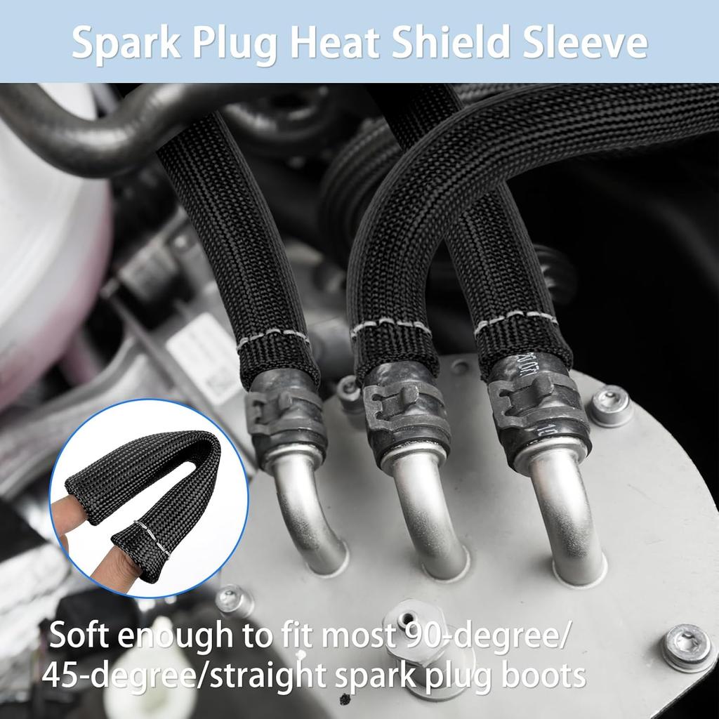 Spark Plug Wire Heat Shield, 8Pcs 2500° Spark Plug Boot, Spark Plug Heat Shield Sleeve for SBC BBC 350 454 Plug Boot Protector, 6 Inch Black