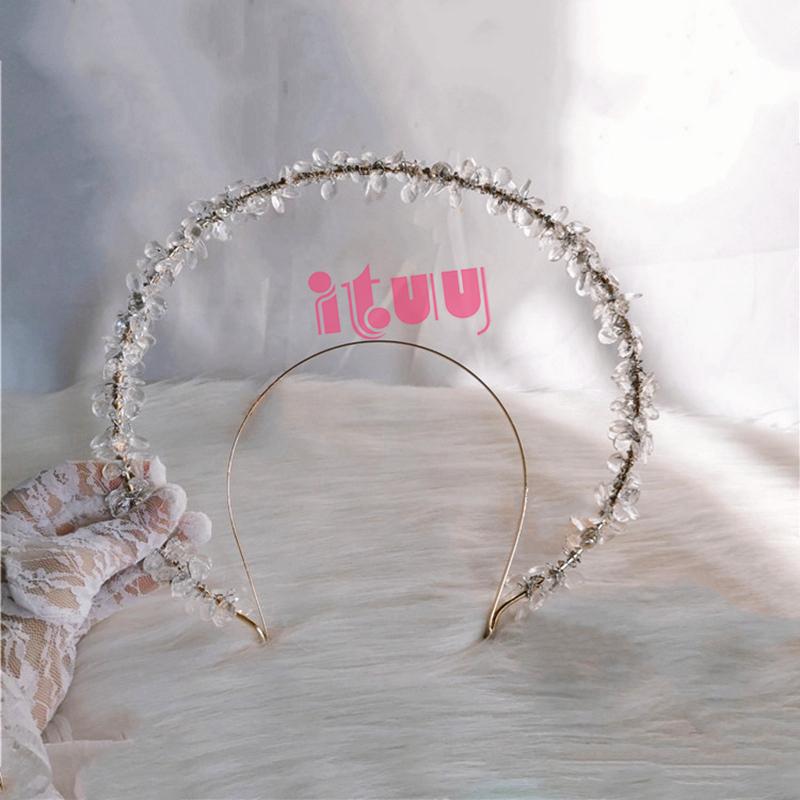 Lolita White Angel Wings Virgin Mary Bead Chain Baroque Halo Tiara Hair Accessory Virgin Mary Sun Godmother's Crown KC Headwear