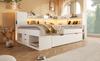 Daybed 140x200 cm Bianco Letto Singolo/Doppio per Ospiti, Base in Legno, Illuminazione a LED, Ricarica USB e Type-C, Mensole e Cassetti, incl.. Struttura a doghe (Con Materasso)