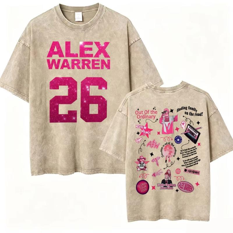 Alex Warren Moon Kunstwerk Musiktour 2026 Vintage Washed T-Shirt Herren Damen Mode Punk Hip Hop T-Shirts Sommer Oberteile Lockeres T-Shirt