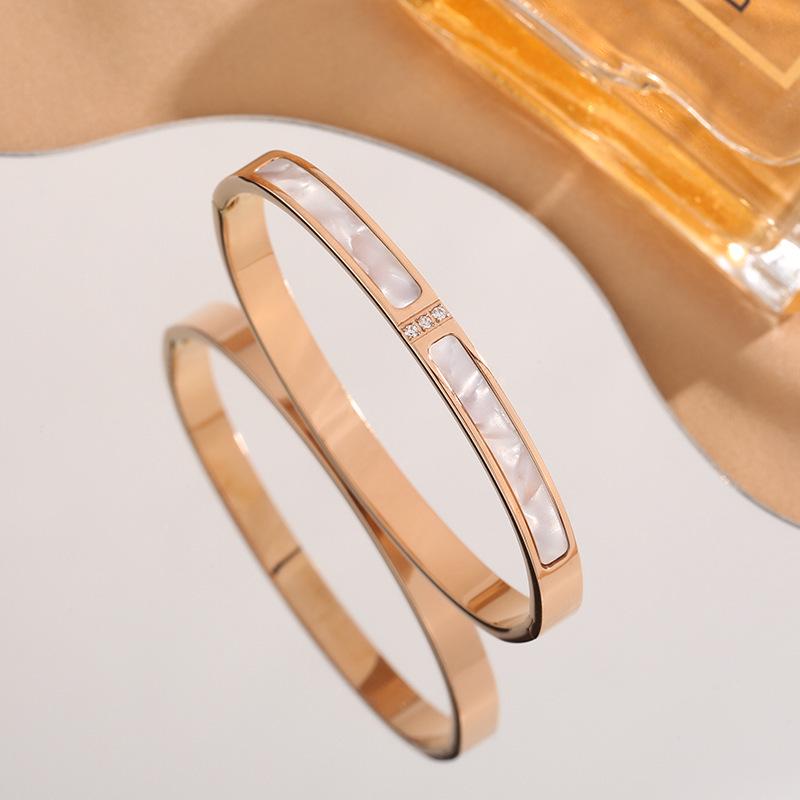 Rose Gold Titanium Steel Women's Bracelet with Inlaid Diamonds - Durable, Stainless, and Stylish